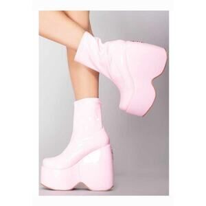 New Ocho Toro Sinfully Sweet Pink Platform Short Boots, SZ 5.5 New Floor Sample